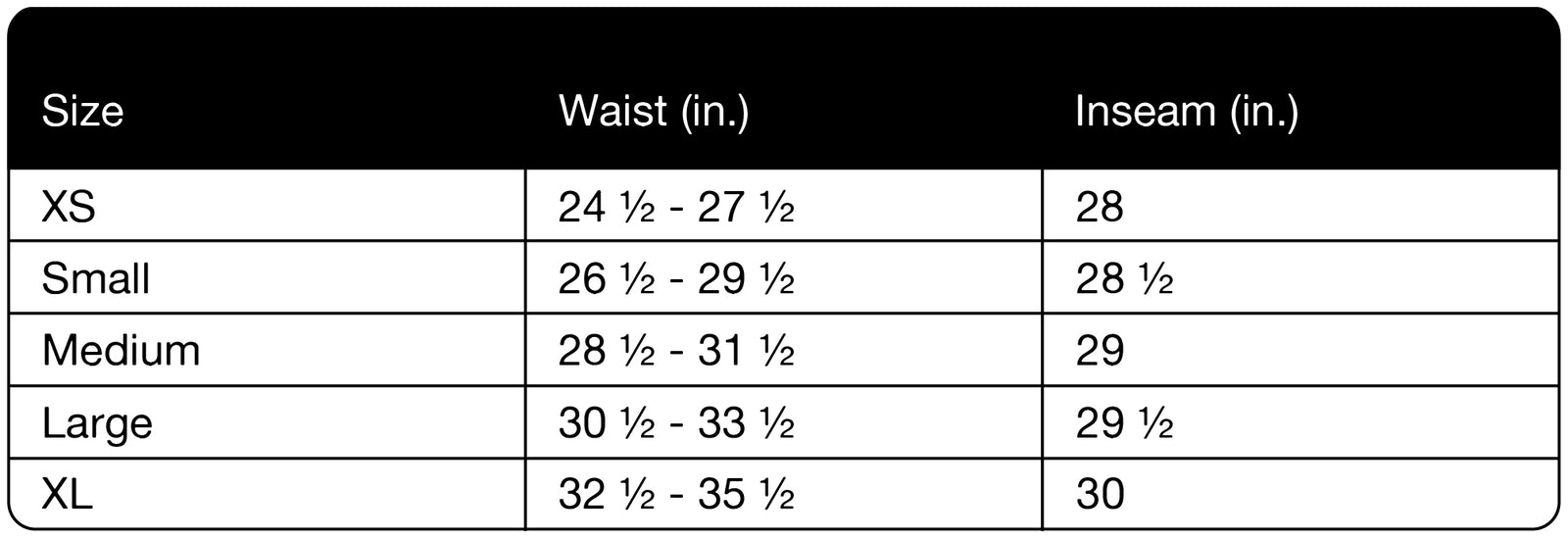 Size chart