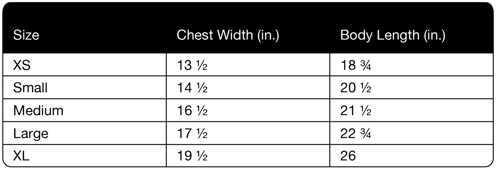Size chart
