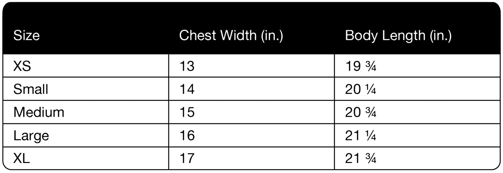 Size chart