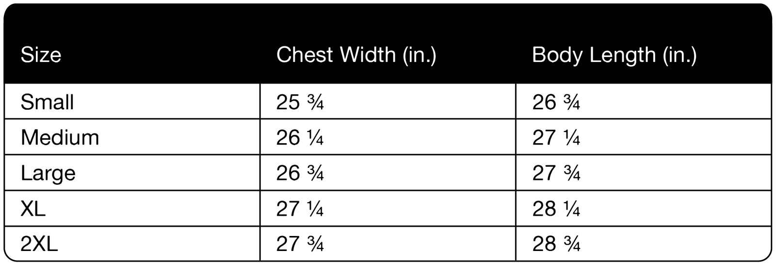 Size chart