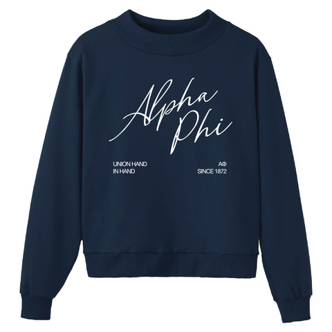 Crimson Script Navy Sorority Mock Neck