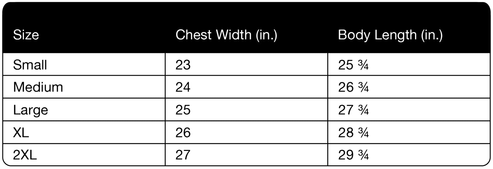 Size chart