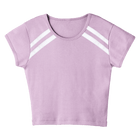 San Luis Tee, custom cropped fitted baby tee with cap sleeves and white stripes from neckline to underarms, in Aphrodite Approved color