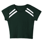 San Luis Tee, custom cropped fitted baby tee with cap sleeves and white stripes from neckline to underarms, in Camp Cutie color