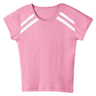 San Luis Tee, custom full-length fitted baby tee with cap sleeves and white stripes from neckline to underarms, in Dream House color