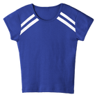 San Luis Tee, custom full-length fitted baby tee with cap sleeves and white stripes from neckline to underarms, in Lazuli Lover color