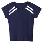 San Luis Tee, custom full-length fitted baby tee with cap sleeves and white stripes from neckline to underarms, in Midnight Chic color
