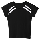 San Luis Tee, custom full-length fitted baby tee with cap sleeves and white stripes from neckline to underarms, in Onyx Black color