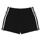Thalia Shorts, custom mid-rise fleece sweat shorts with white side stripes, in Onyx Black color